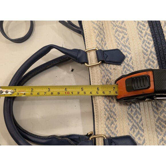 Blue And White Straw Top Handle Crossbody Bag Purse - Picture 4 of 15